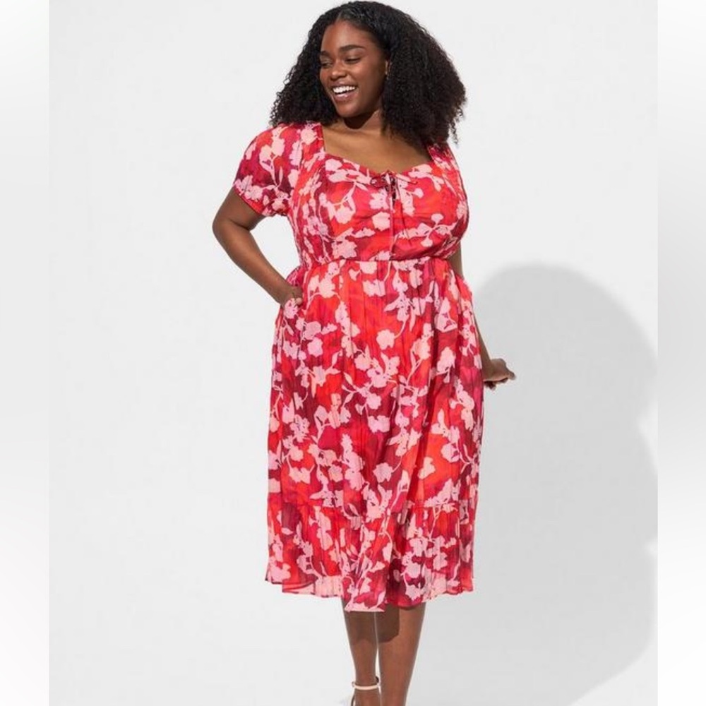 Torrid - Midi Cotton Clip Dot Lace Up Smocked Dress